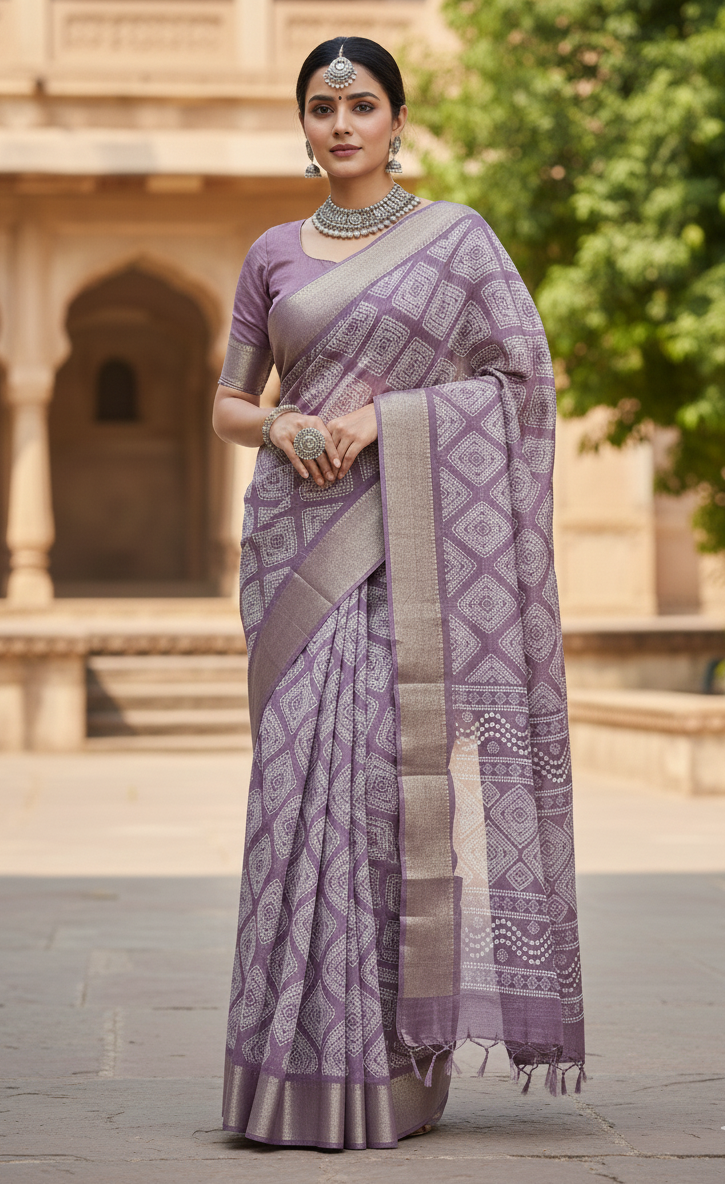 Voilet Bandhani dola silk
