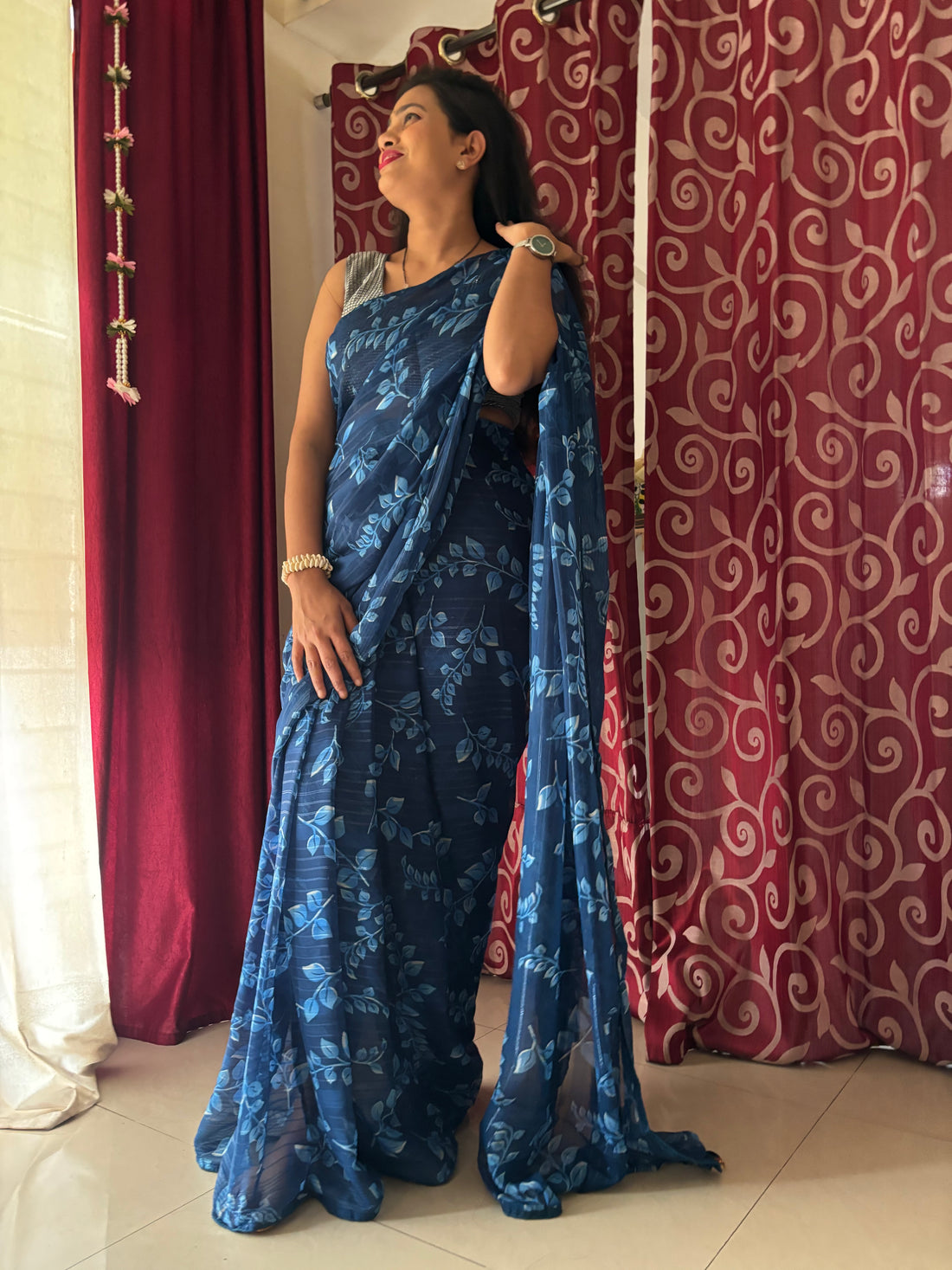 Navy Blue Printed Saree