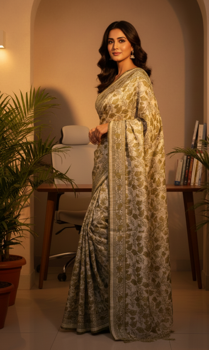 Green Printed Semicotton Corporate Saree