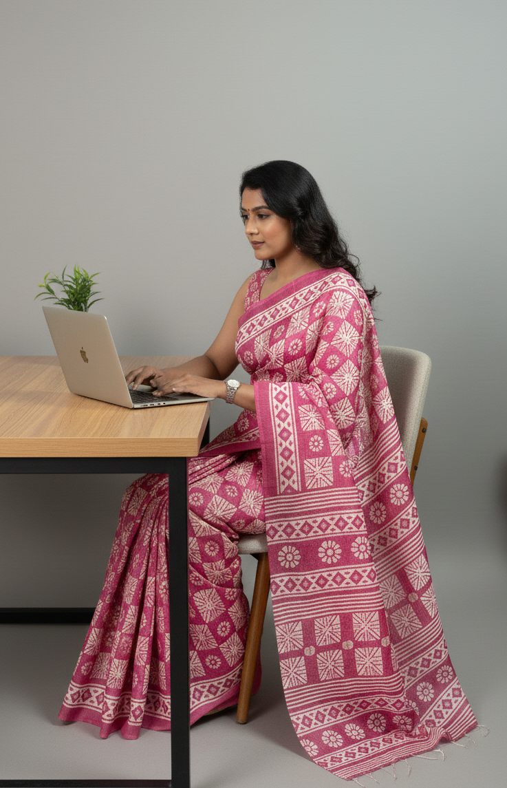 Pink Printed Dola Silk Saree