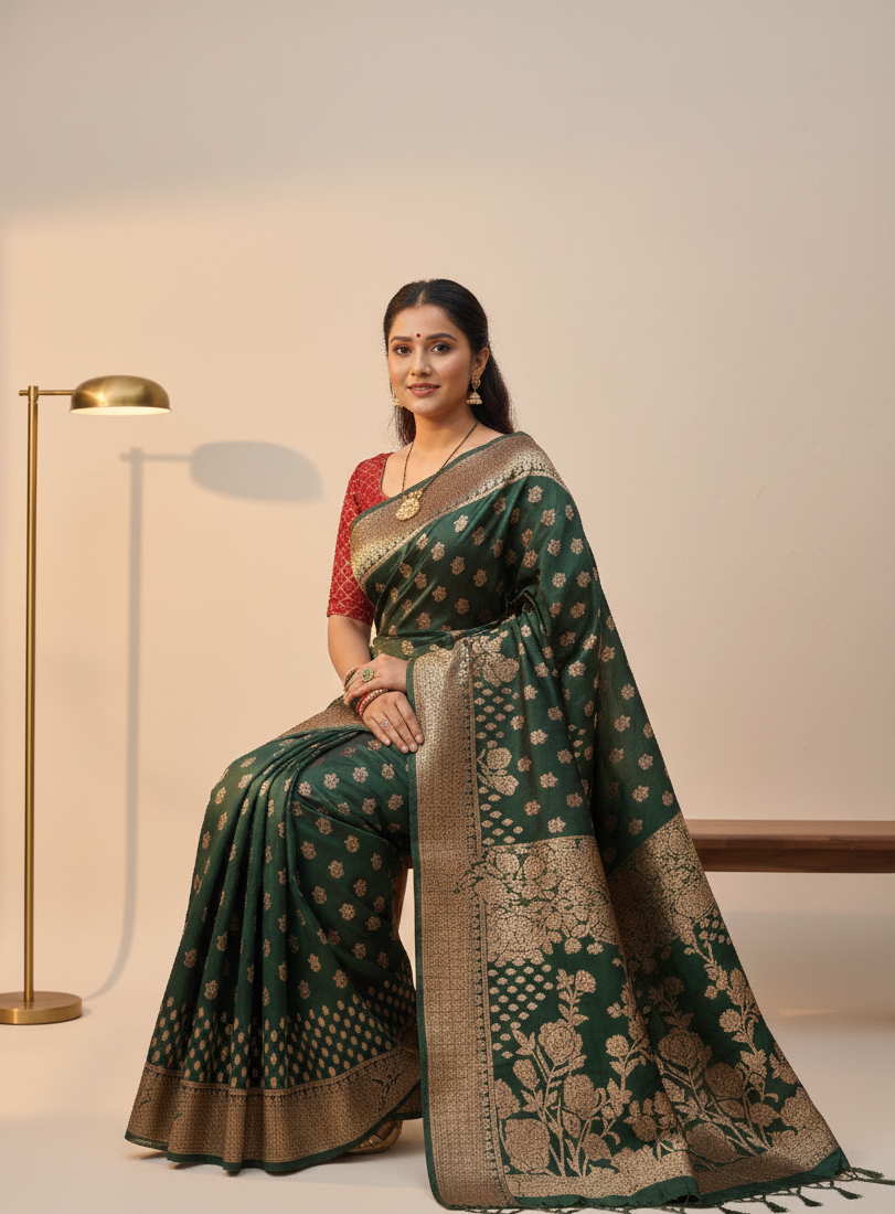 Green Festive Kathpadar Saree