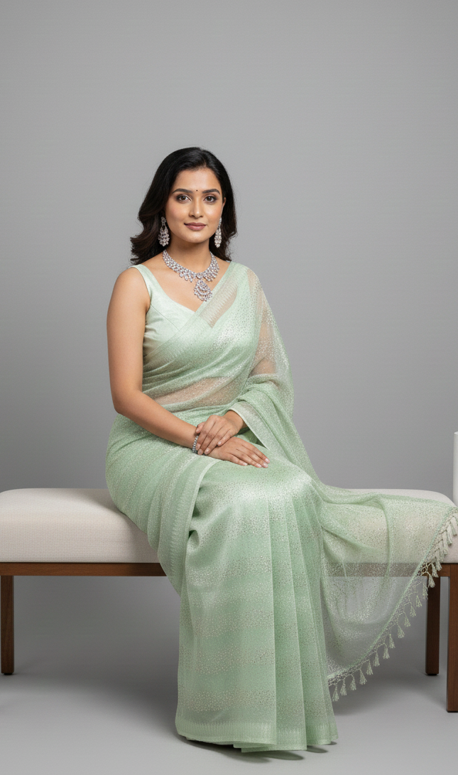 light Green Net Saree