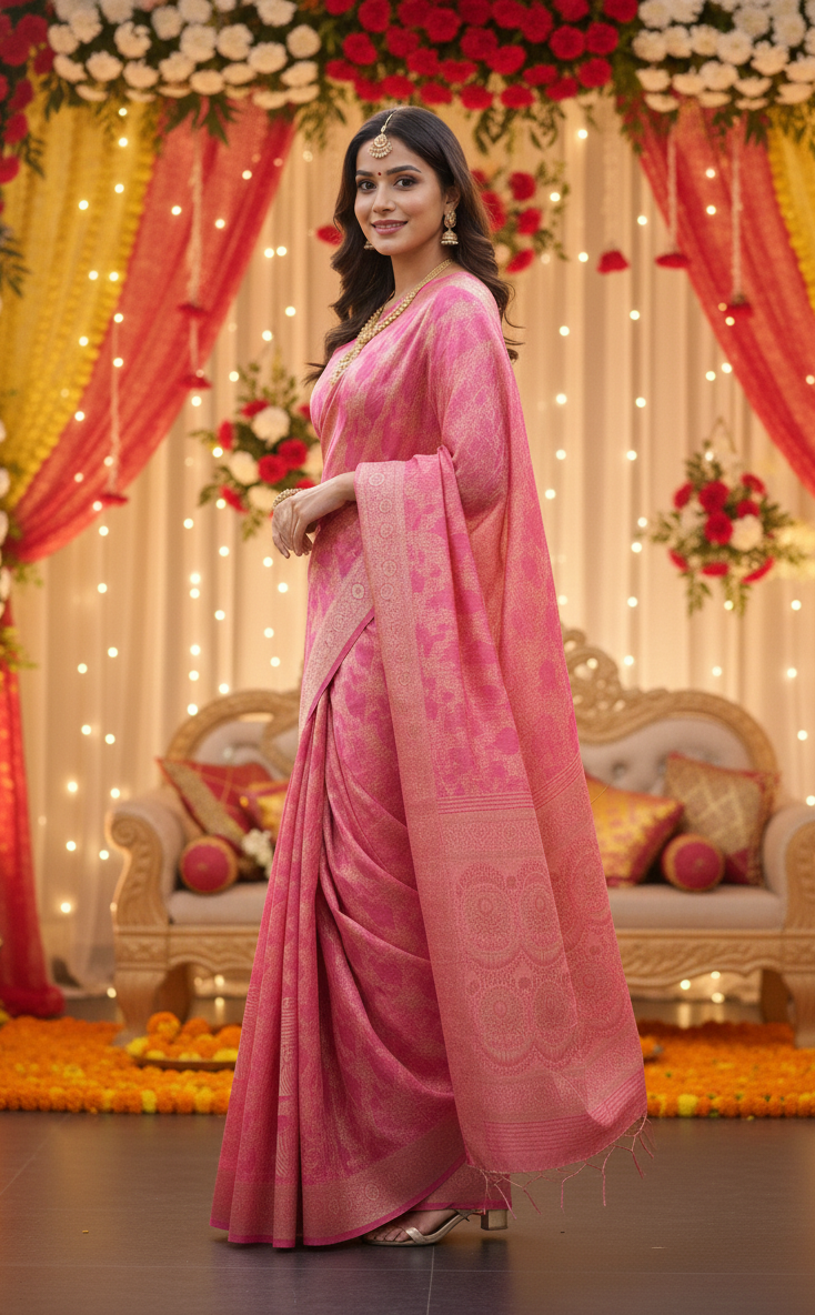 Pink soft silk festive saree