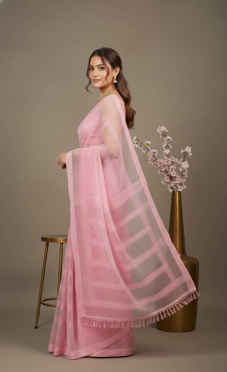 Pink Net Festive Saree