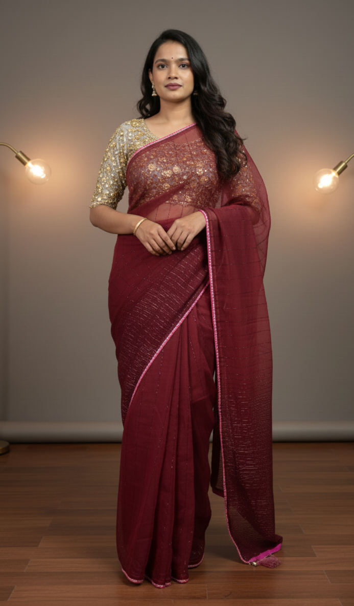 Maroon Organza Saree