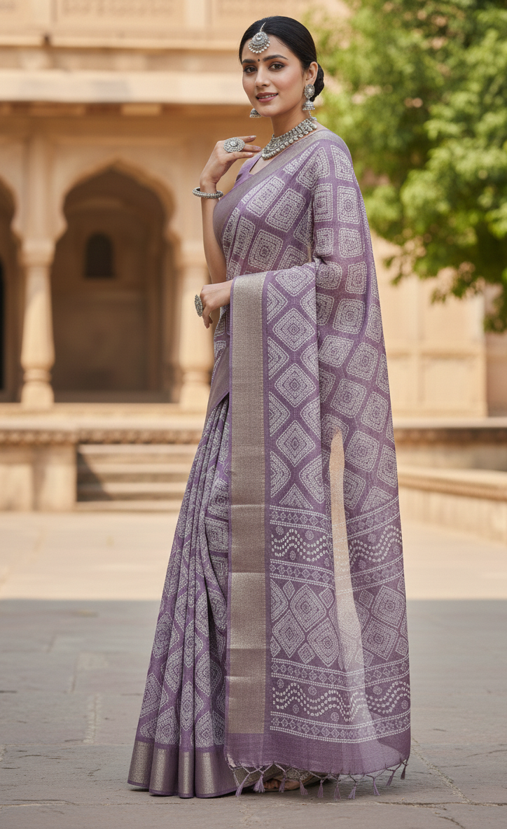 Voilet Bandhani dola silk