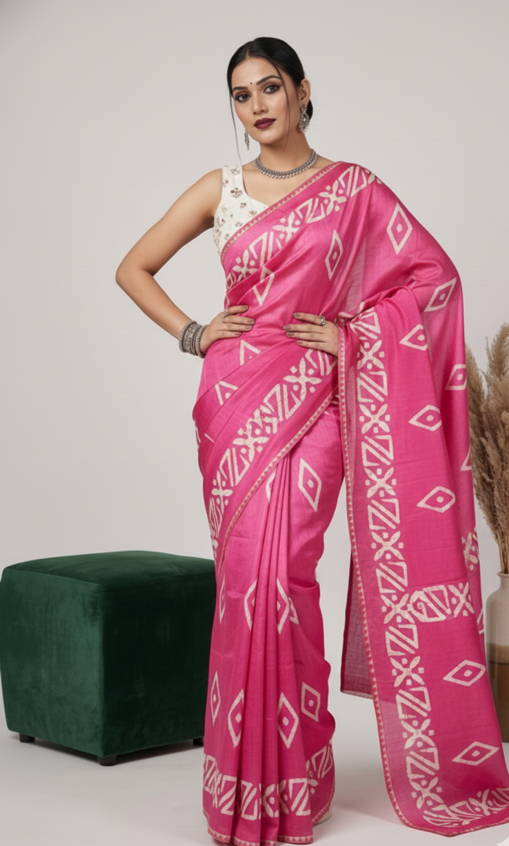 Pink Printed Dola Silk Saree