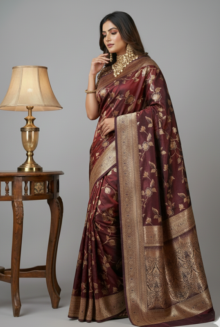 Maroon Banarasi Silk Saree