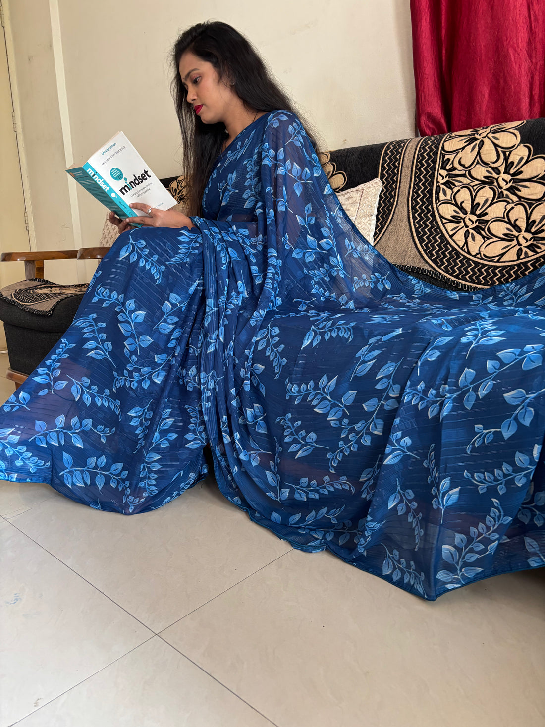 Navy Blue Printed Saree
