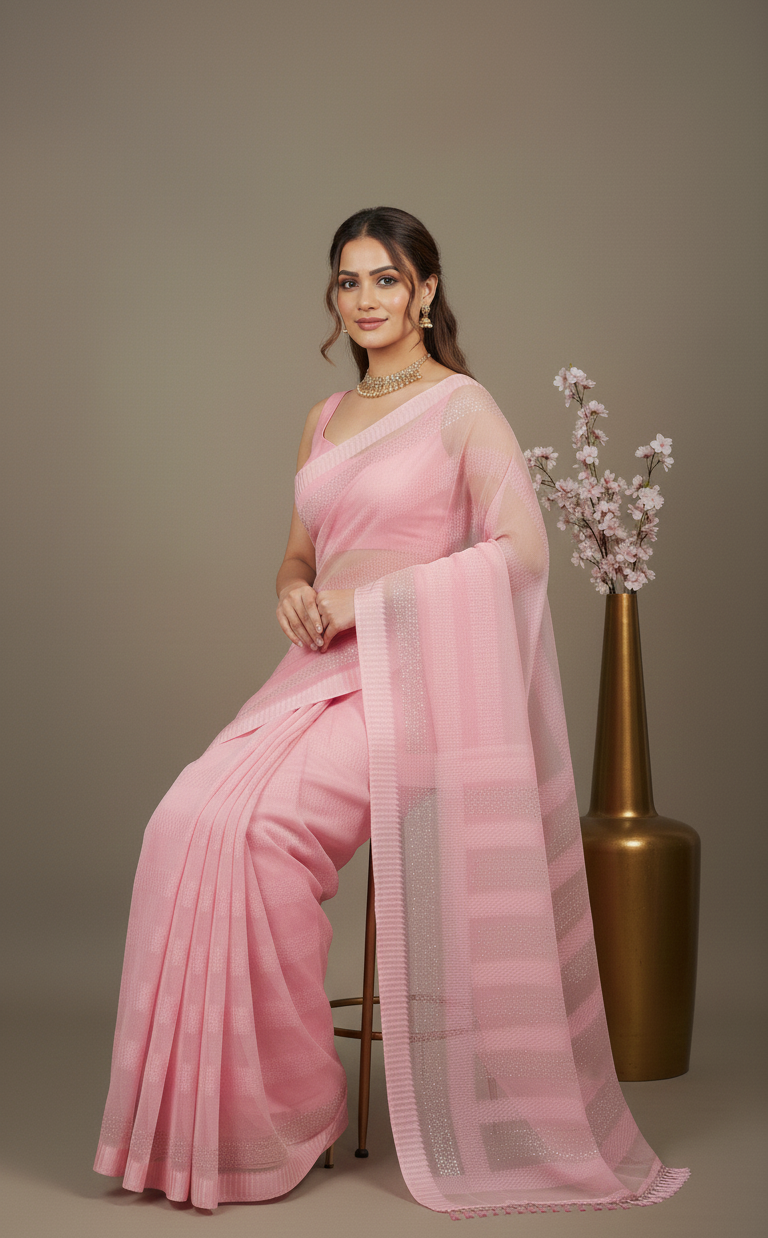 Pink Net Festive Saree
