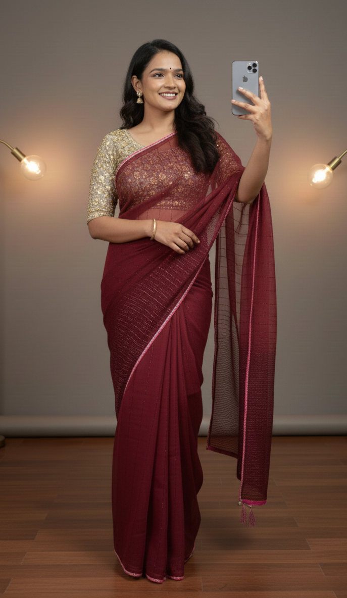 Maroon Organza Saree