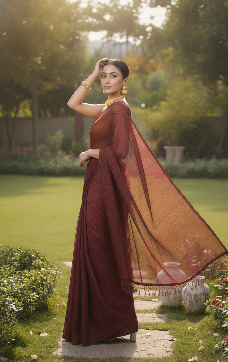 Maroon Georgette Saree