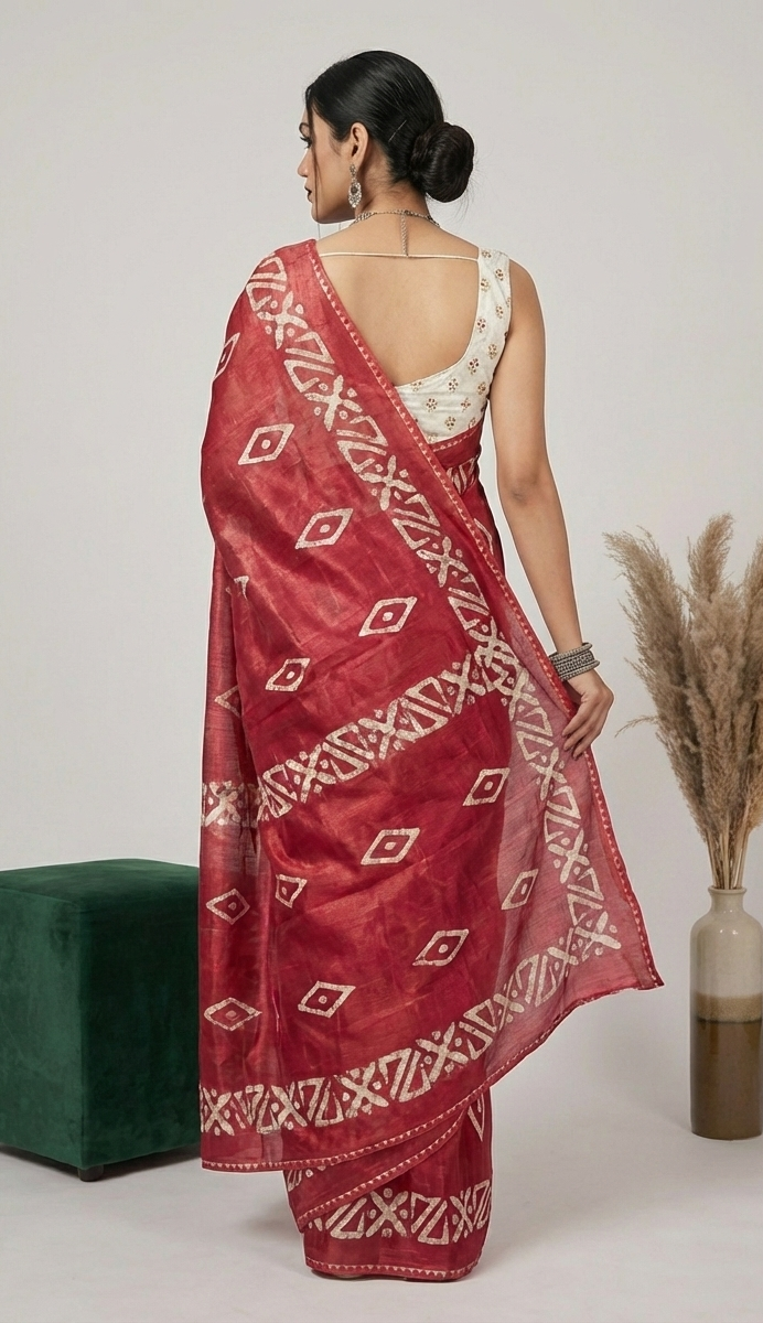 Red Printed Dola Silk Saree