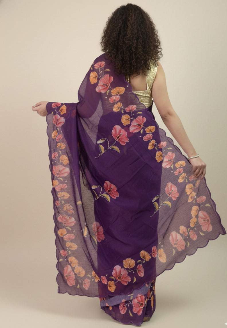 Purple Floral Cotton Saree