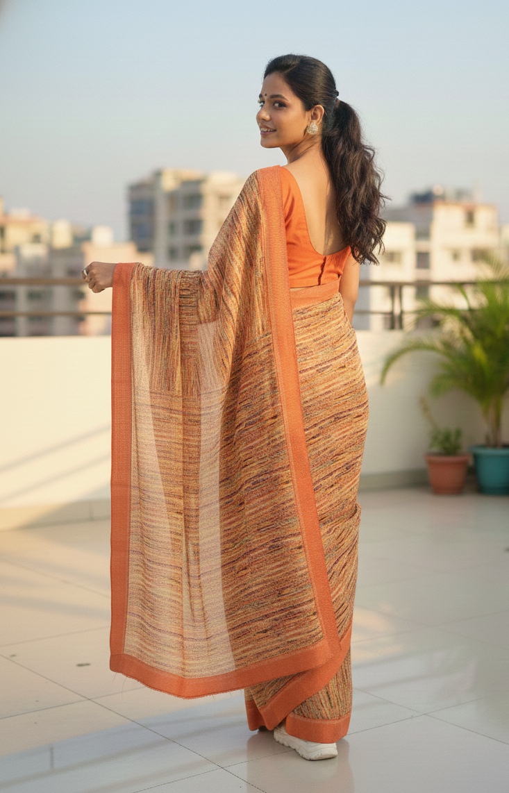 Orange Printed Soft Saree