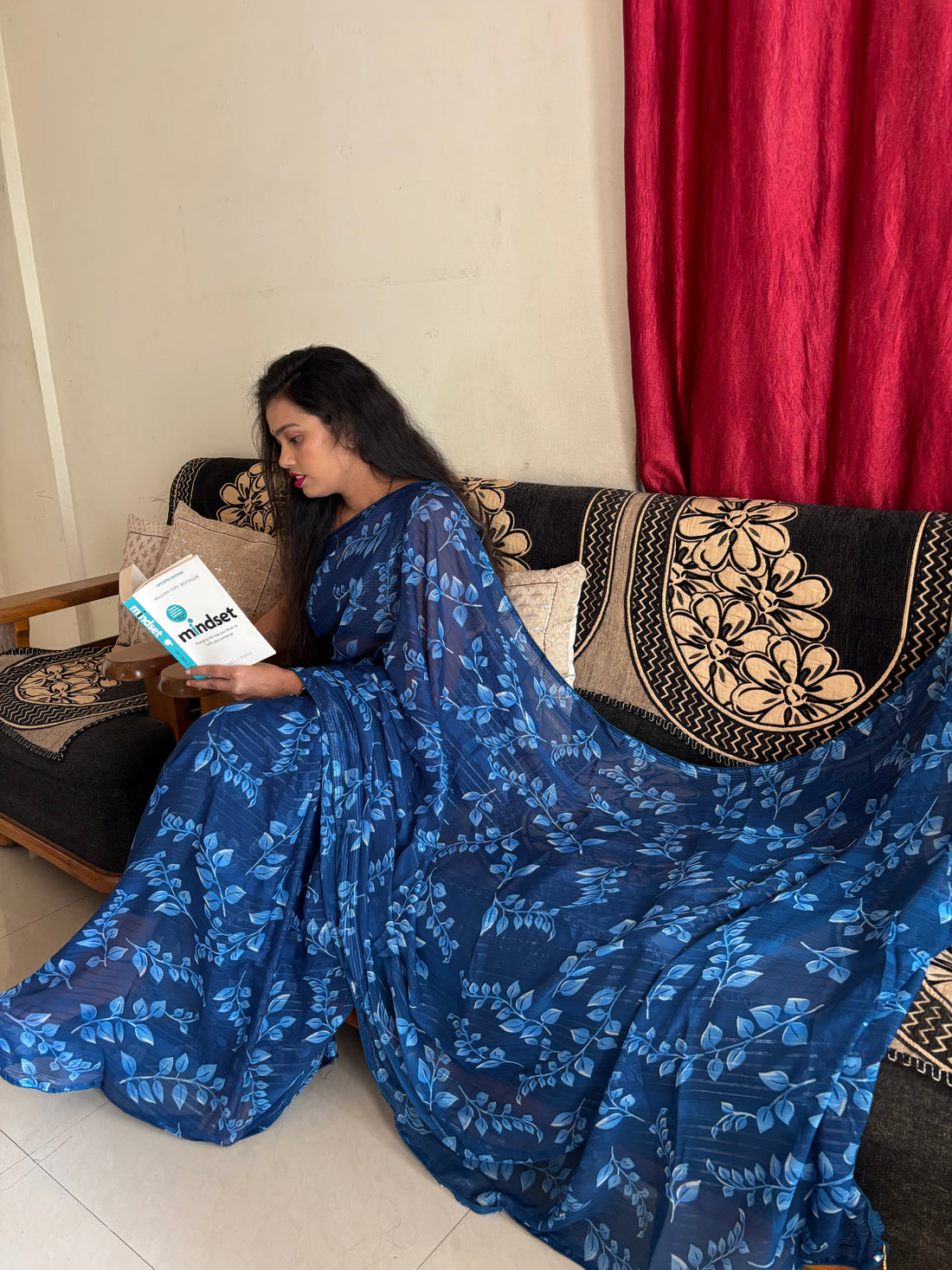 Navy Blue Printed Saree