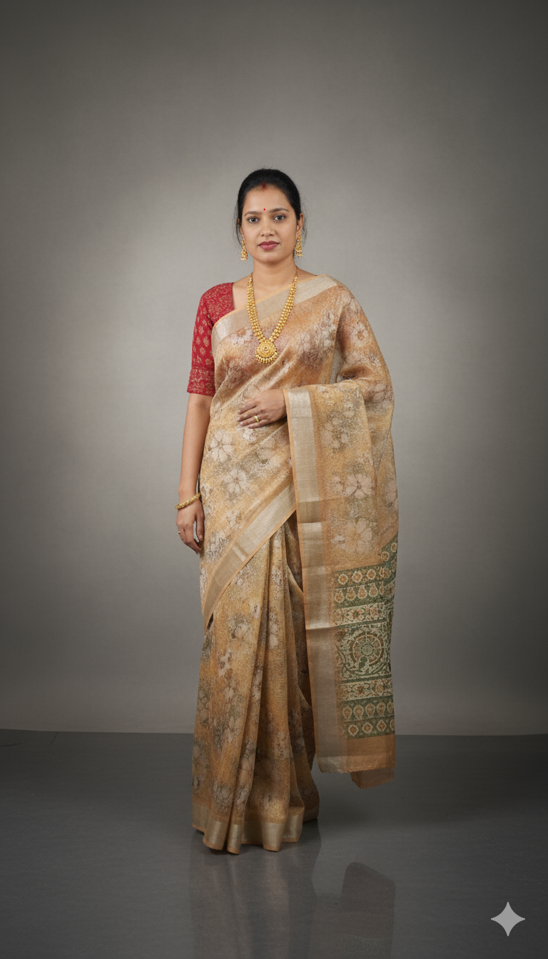 Yellow Floral Organza Saree – Bright Garden Breeze