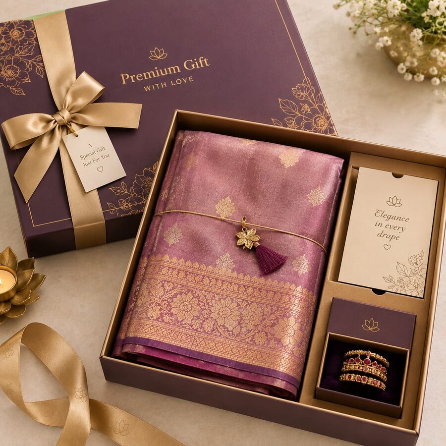Easypysy Premium Gift package — festive saree with jewellery accessory in gift box